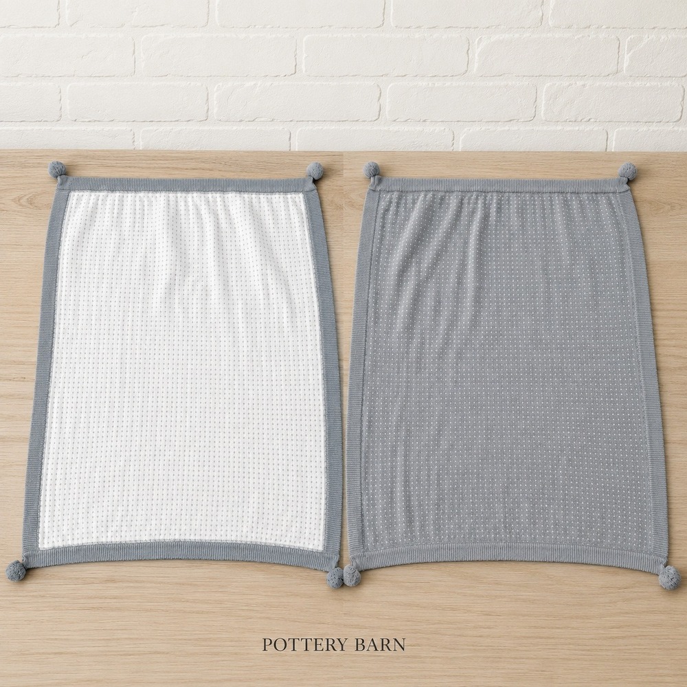 Pottery Barn Kids Reversible Knit Dot Blanket Mint White 30x40